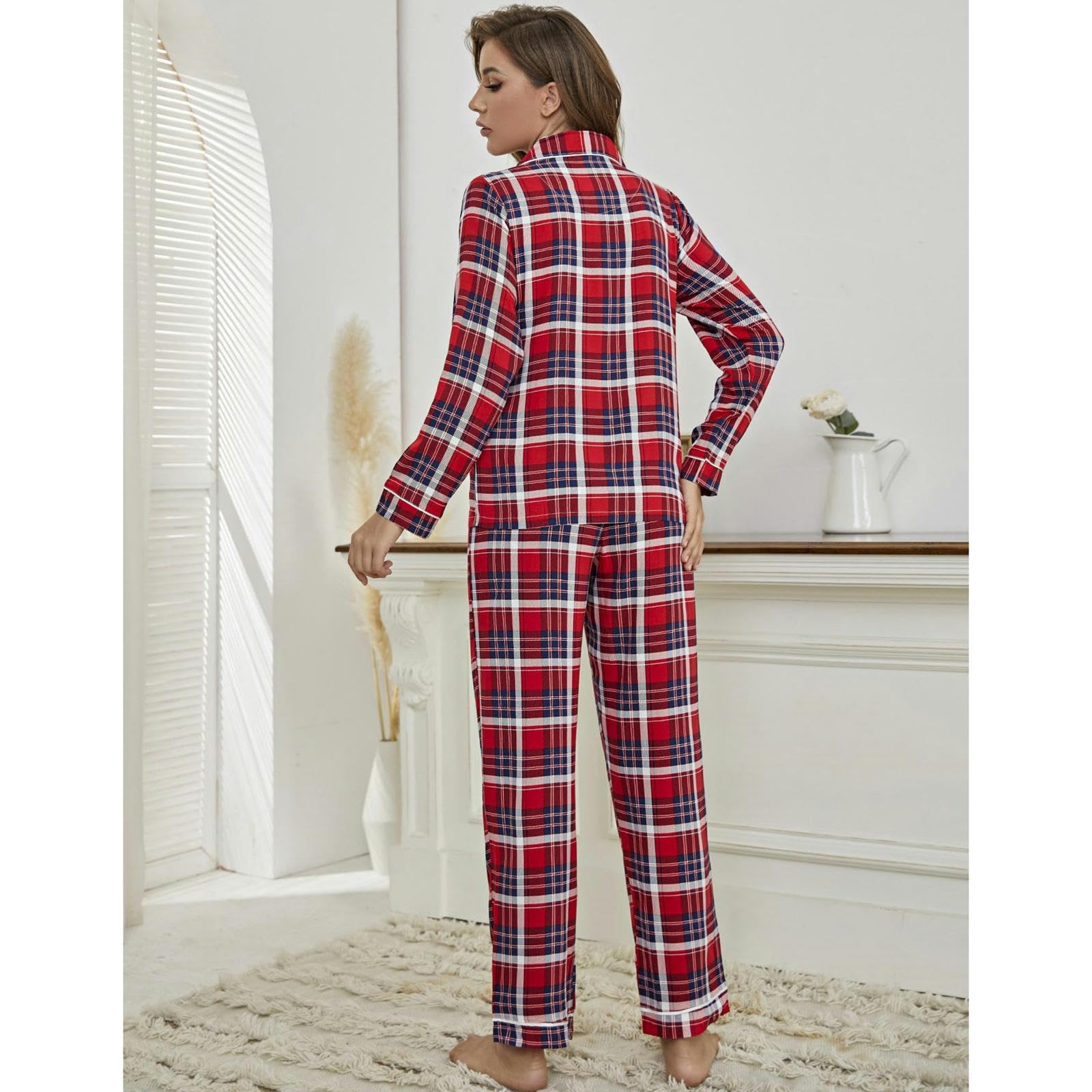 Pigiama Donna Cotone Pigiami Donne Autunno E Inverno Natalizio Rosso A Pezzi Cardigan Maniche Lunghe Abiti da Abiti da Casa-rm98-blu-xl
