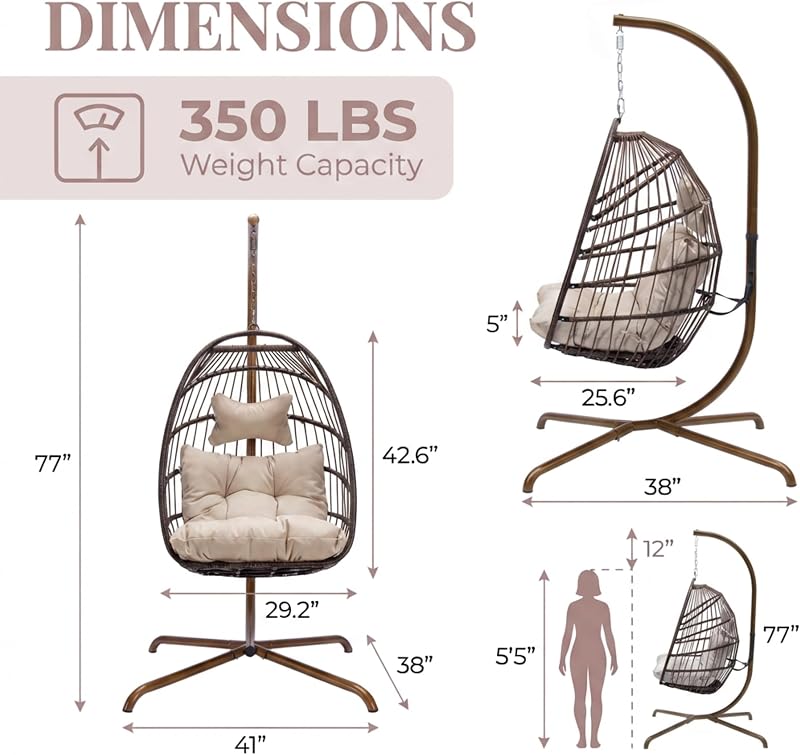 BULEXYARD Egg Swing Chair with Stand, Outdoor Hanging Egg Chair with Stand image 4