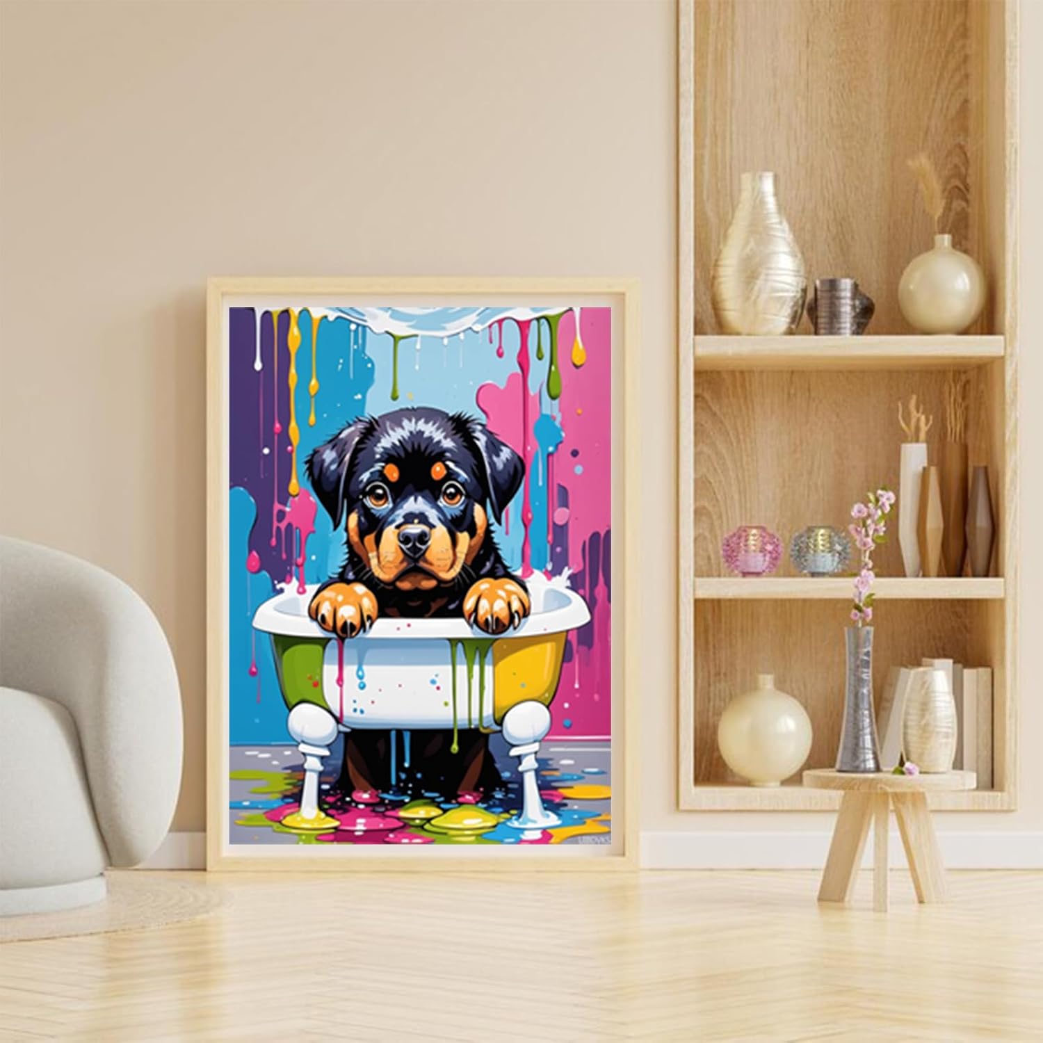 Rottweiler Dog in Bathtub Diamond Painting Kits 5D Diamond Art Kits, Colorful Animals Puppy Full Drill for Adults Beginner for Home Wall Decor 12x16 Inch Christmas New Year's Day Valentines Day Gifts image 2