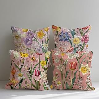 Cojines Exterior Impermeable Verano Funda Cojin 75x75 cm Lila de Lino Funda Almohada Patrón Floral Cojines para Sofa Oculta Cremallera Fundas para Sofá Silla Dormitorio Decoración Sof Juego de 4 q224