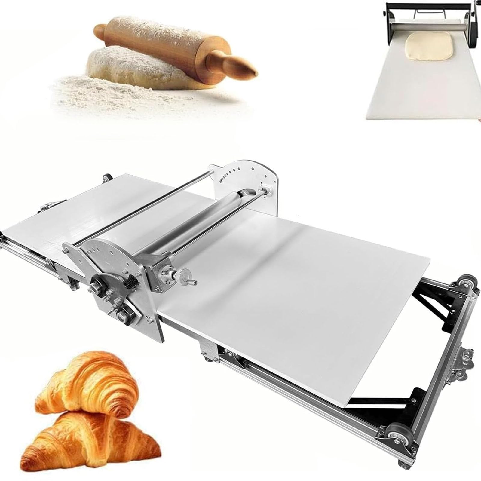 Laminadora Eléctrica De Masa, Compacta Y Plegable, Con Ancho De Trabajo De 450 Mm, Grosor Ajustable De 2 A 30 Mm, Construcción De Acero Inoxidable, Para Croissants, Pasteles Daneses