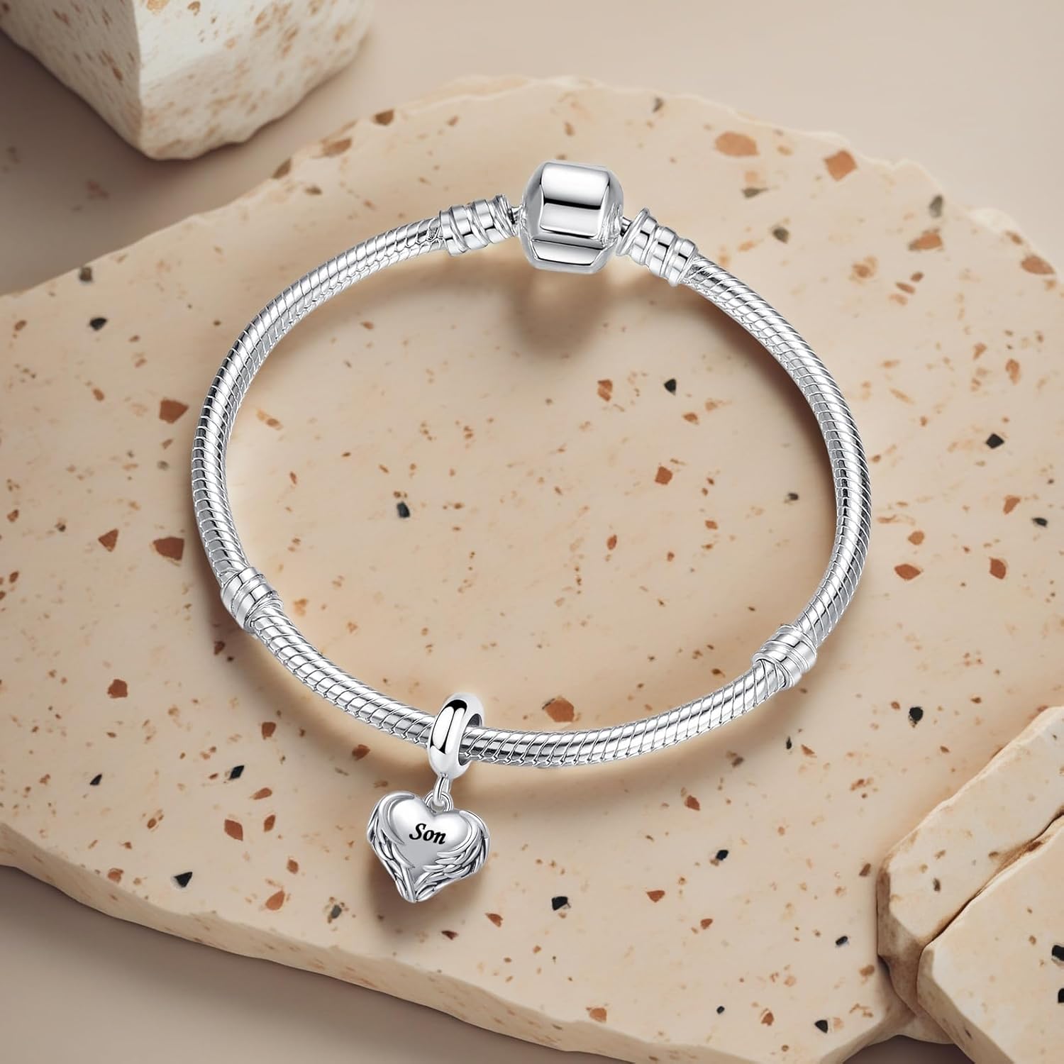 Wing of Angle Heart Love Dangle Charm for Pandora Bracelet Women Present Son - Image 3