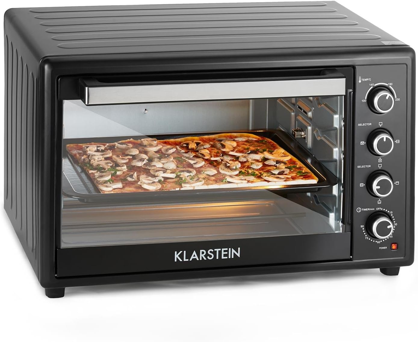 Klarstein Masterchef XL - Electric Oven, Rotating Spit, 100L, 2700W, 4 Heating Elements, Temperature: Stepless 100-230 ° C, Top/Bottom Heat, Stainless Steel, Illuminated, Timer, Black