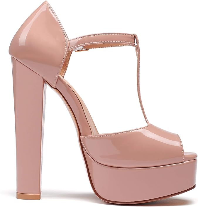 beige chunky strap platform heels