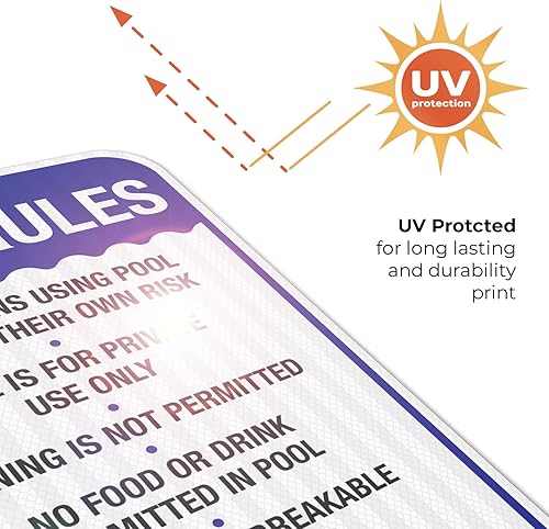 Miniatura 7 de Letrero de reglas de la piscina, No Food or Drinks Pool Sign, 12x18 pulgadas, 3M EGP reflectante 0.63 aluminio, resistente a la decoloración, fácil