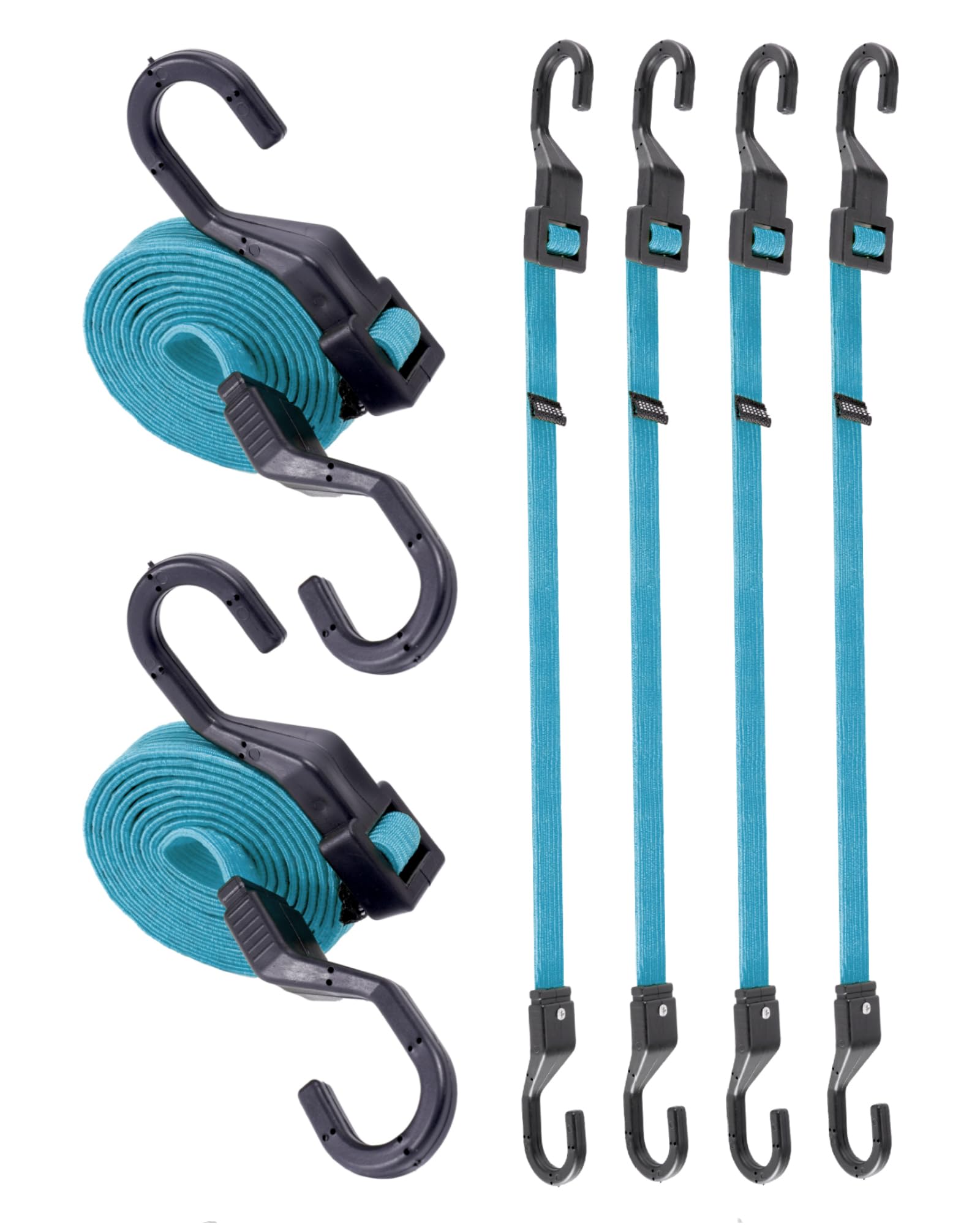48" Flat Adjustable Bungee Cords with Hooks, 3X Faster to Adjust the Length