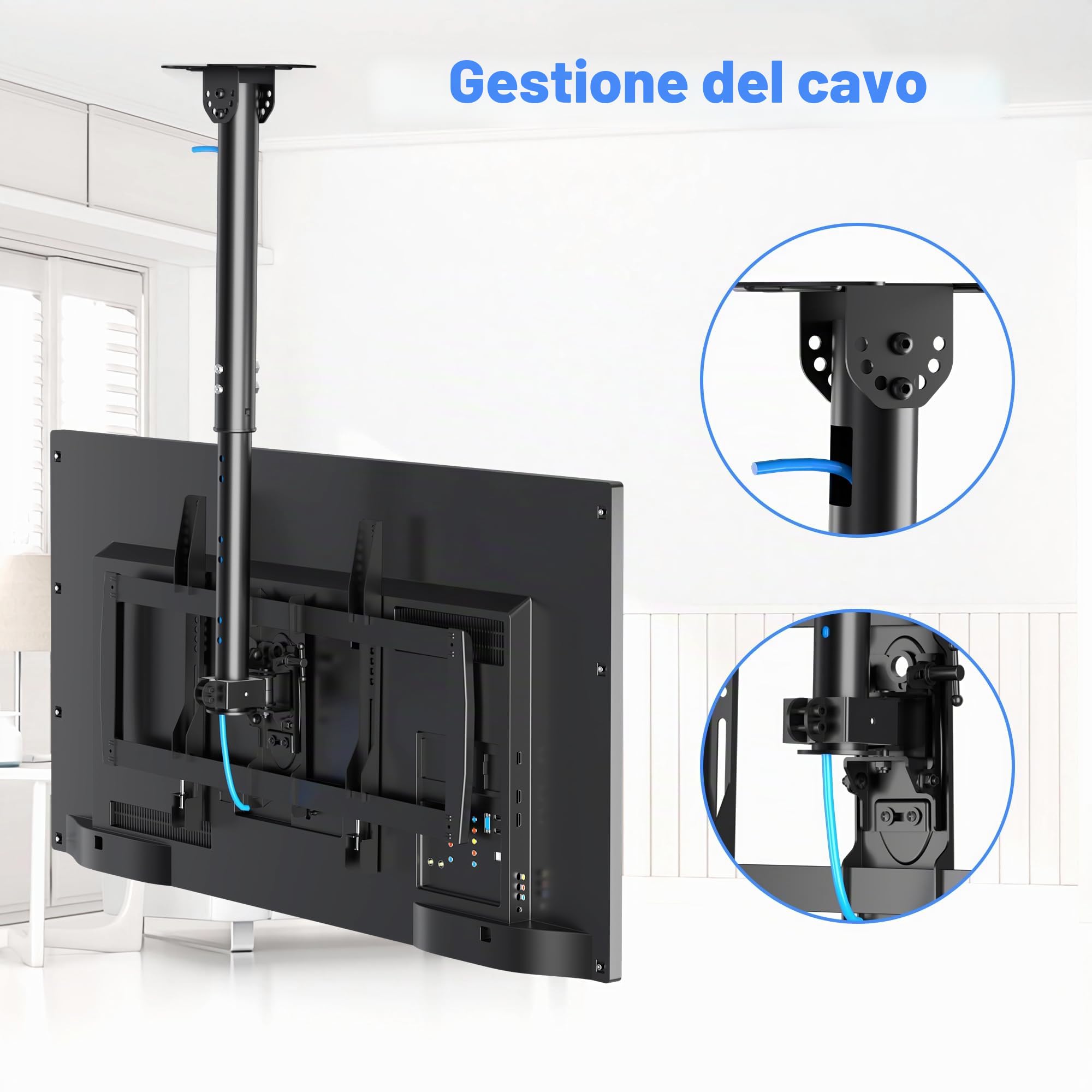 XINLEI Supporto TV a Soffitto per Display LCD LED Plasma 37-75 Pollici, Girevole e Inclinabile, Altezza Regolabile, VESA Max 600x400 mm, Portata 50 kg MC61A