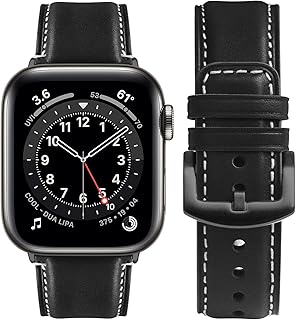 Fullmosa Leather Bands Compatible with Apple Watch Band 49mm 45mm 44mm 42mm Yola Leather Bracelet Apple Watch for iWatch Ultra 2 Ultra Series 9/8/7/6/5/4/3/2/1/SE/SE2 Men Women,49mm 45mm 44mm 42mm Black+Black Hardware