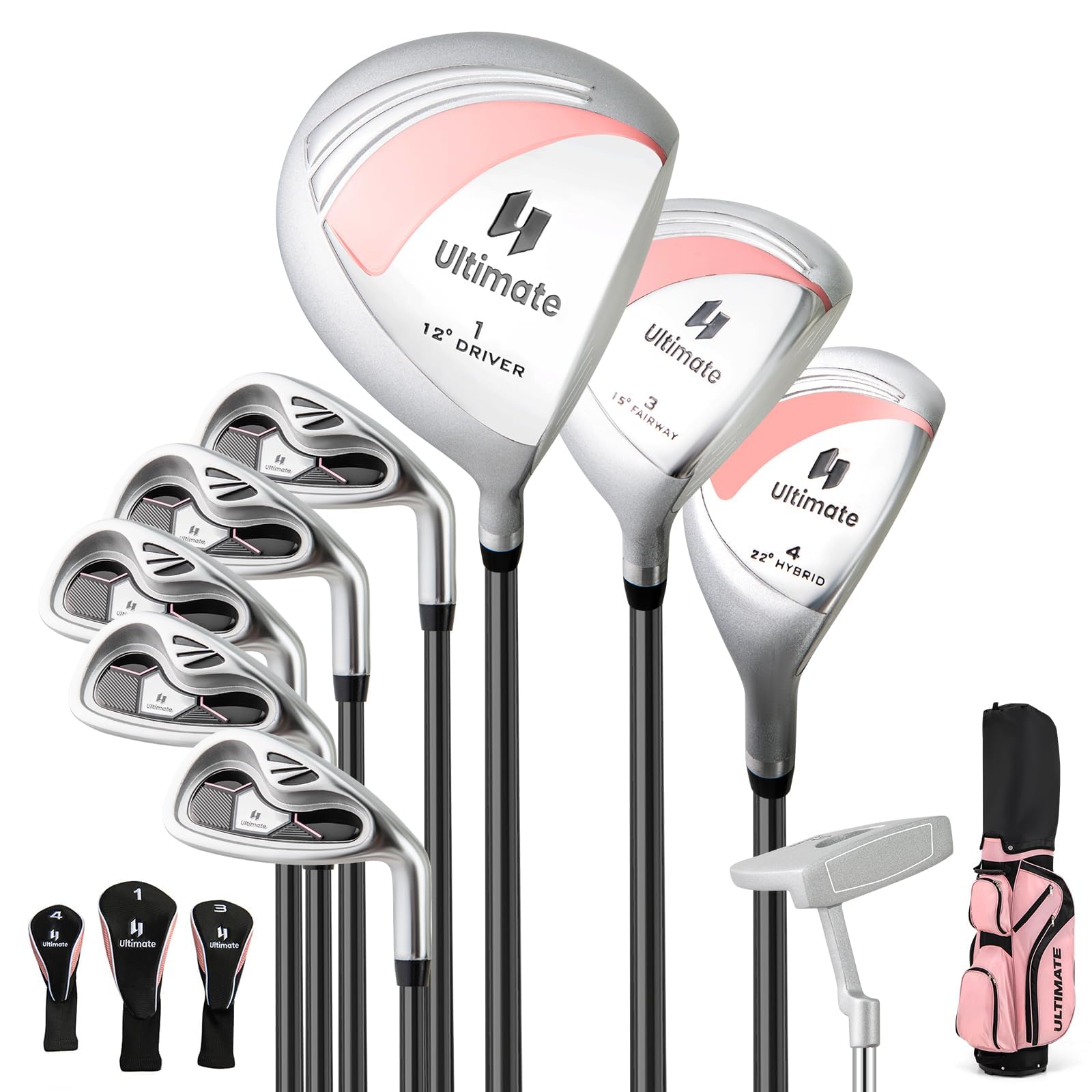 FANTASK Damen Golfschläger Set mit Regenhaube, 9/11 komplettes teilige Golfschläger Set mit 1 Driver & 3 Fairway & 4 Hybrid & 6/7/ 8/9/ P Eisen & Putter