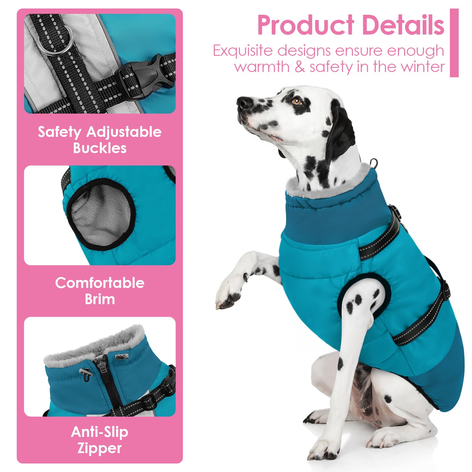 AOFITEE Cappotto per cani di taglia grande, impermeabile con imbracatura, caldo cappotto foderato in pile per cani di taglia grande, tuta da neve, giacche con cerniera per cani per il freddo, per