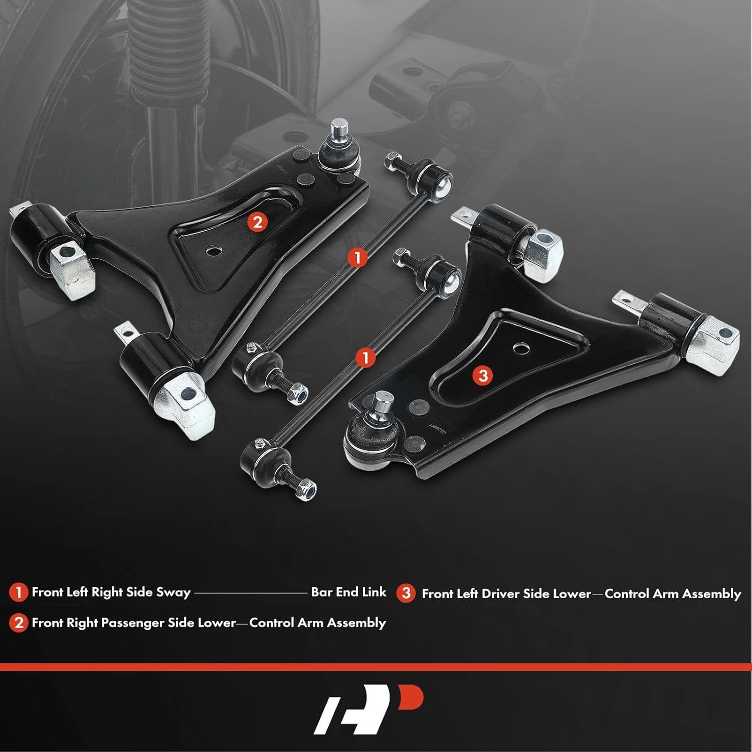 A-Premium Set of 4, Front Lower Control Arm, Sway Bar Link, Compatible with Ford Contour 1995-1998, Mystique 1995-1998, Cougar 1999-2002