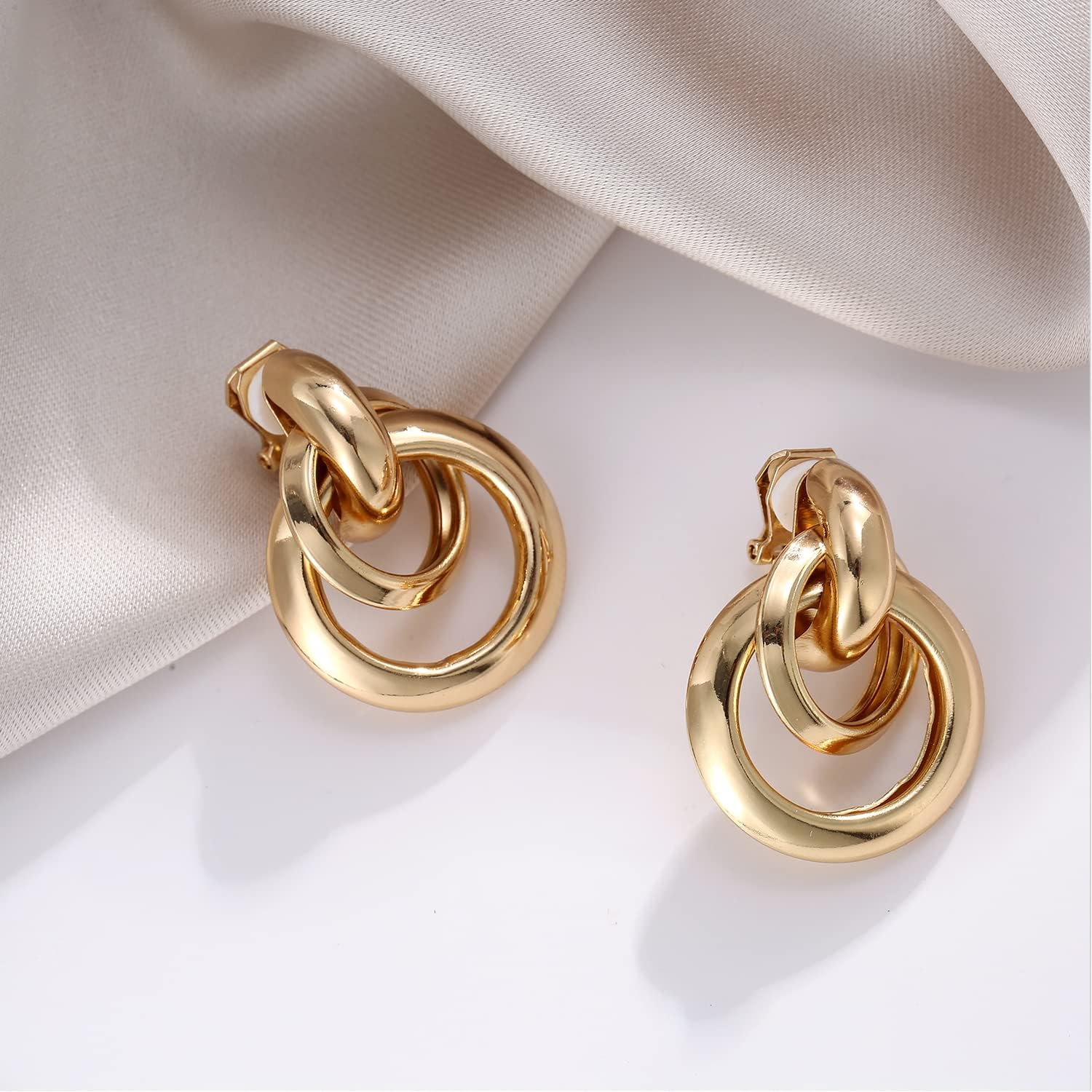 Gold Large Knot Clip On Earrings Statement Drop Clip Earrings for Women No Pierced - Image 6