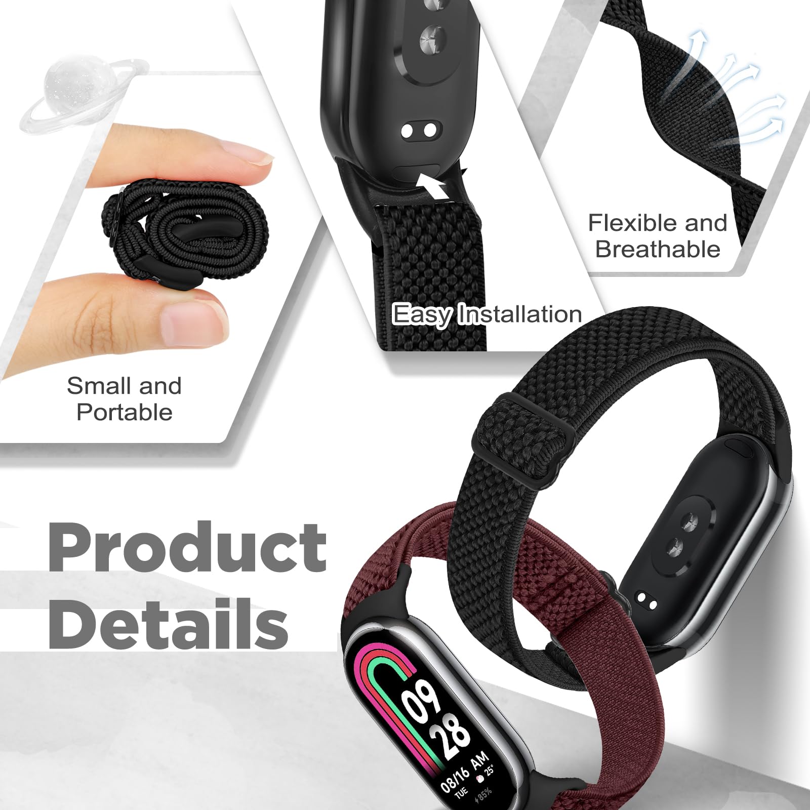 Runostrich Elastic Nylon Watch Strap Compatible with Xiaomi Smart Band 9/Xiaomi Smart Band 8 Sports Strap Soft Watch Band Adjustable Replacement Band for Women Men - Image 4