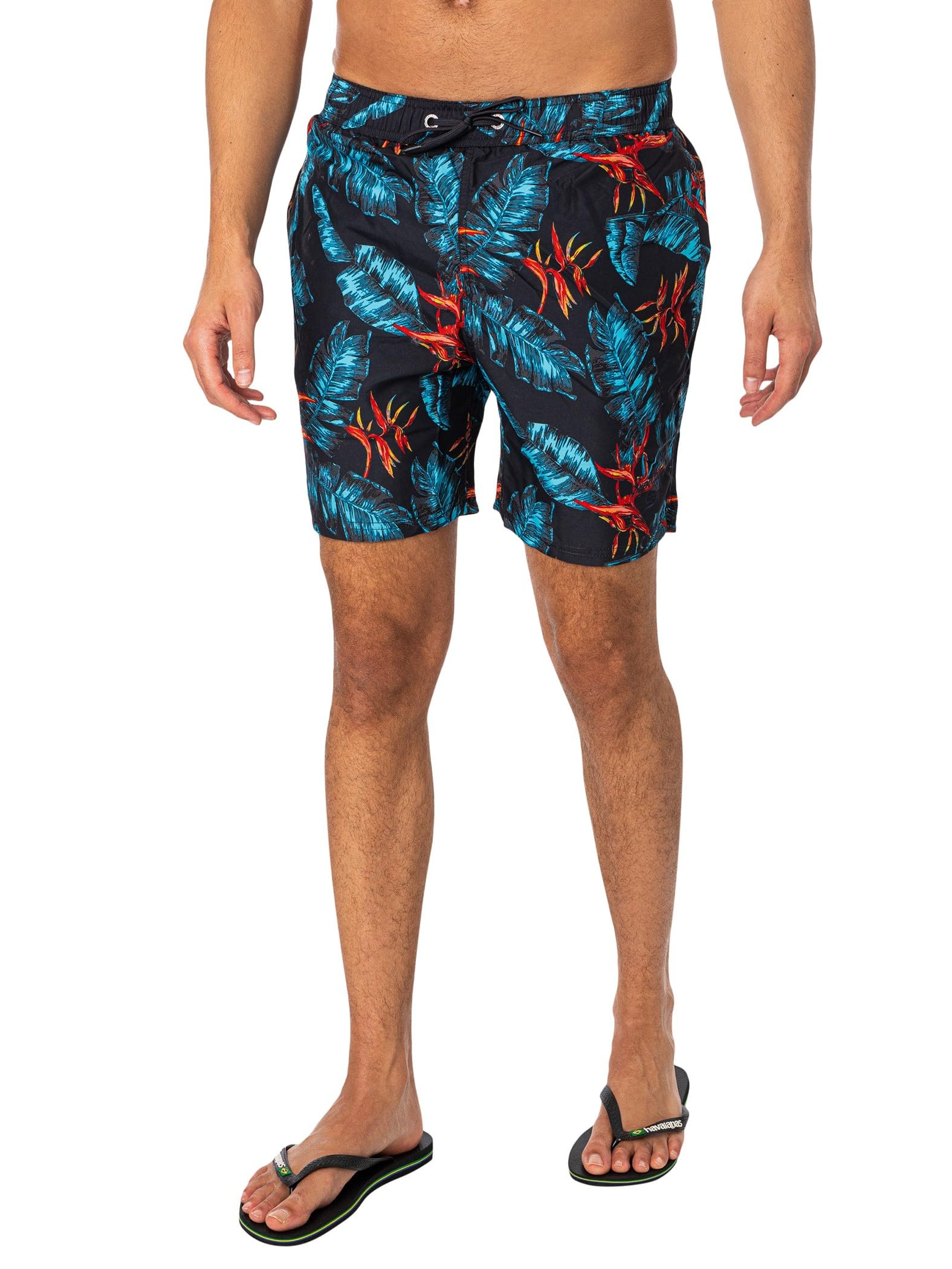 Superdry Pantalones cortos de baño reciclados con estampado hawaiano de 43 cm, color rojo Waikiki