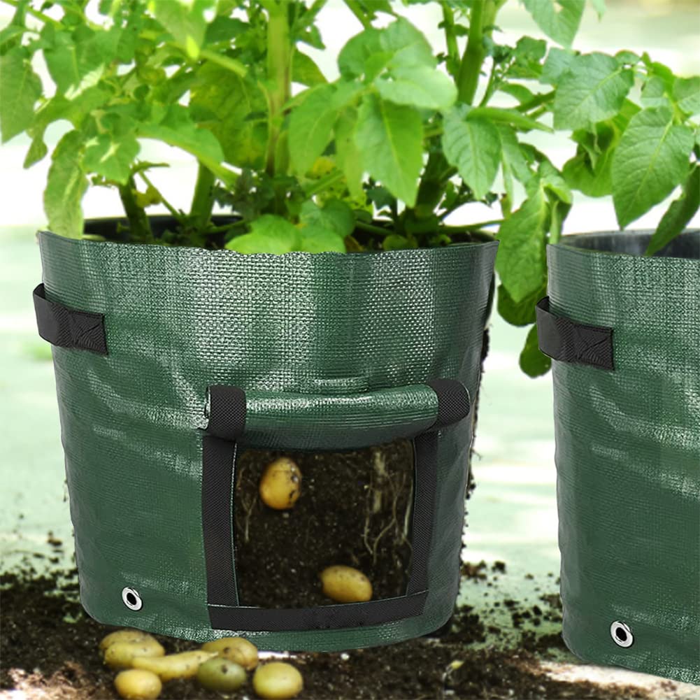 Kartoffel-Pflanzbeutel mit Klappe und Griffen, für Gemüse, Garten, Pflanzbeutel zum Anbau von Kartoffeln, Tomaten und Früchten, 10 Stück