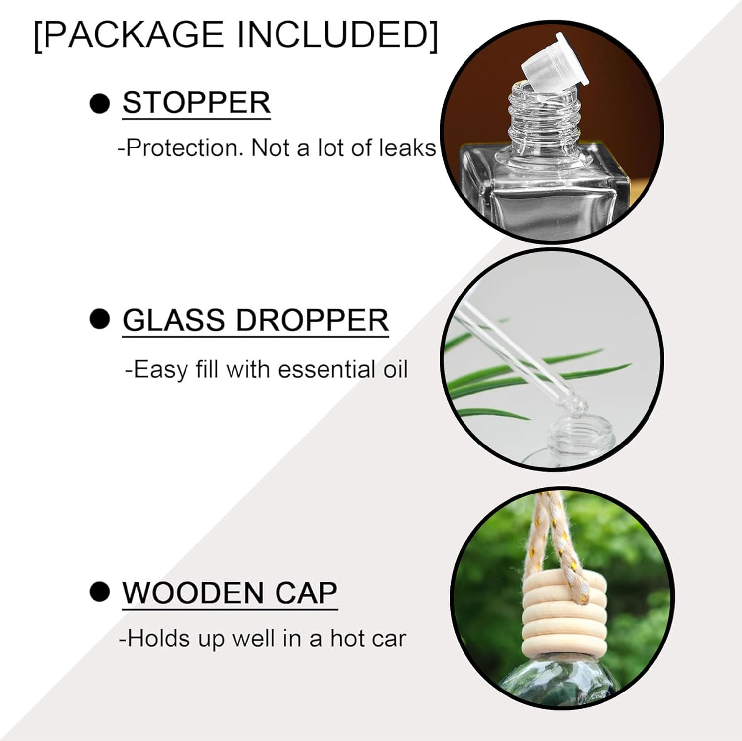 7 Pcs 8ml Hanging Car Air Freshener Diffuser,Empty Black Gradient Glass Essential Diffuser Oil Aromatherapy Fragrance Perfume Pendant Glass Vials with Wooden Caps (Square, 8ml) - Image 3