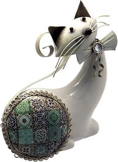 Shudehill Giftware Metal and Ceramic Posing Cat Ornament | Bobbin Friends | Country Blue Cat | Spring Loaded Body Allows This Cute Cat Gift To Just Keep Bobbin | Suitable For Indoor or Outdoor Use