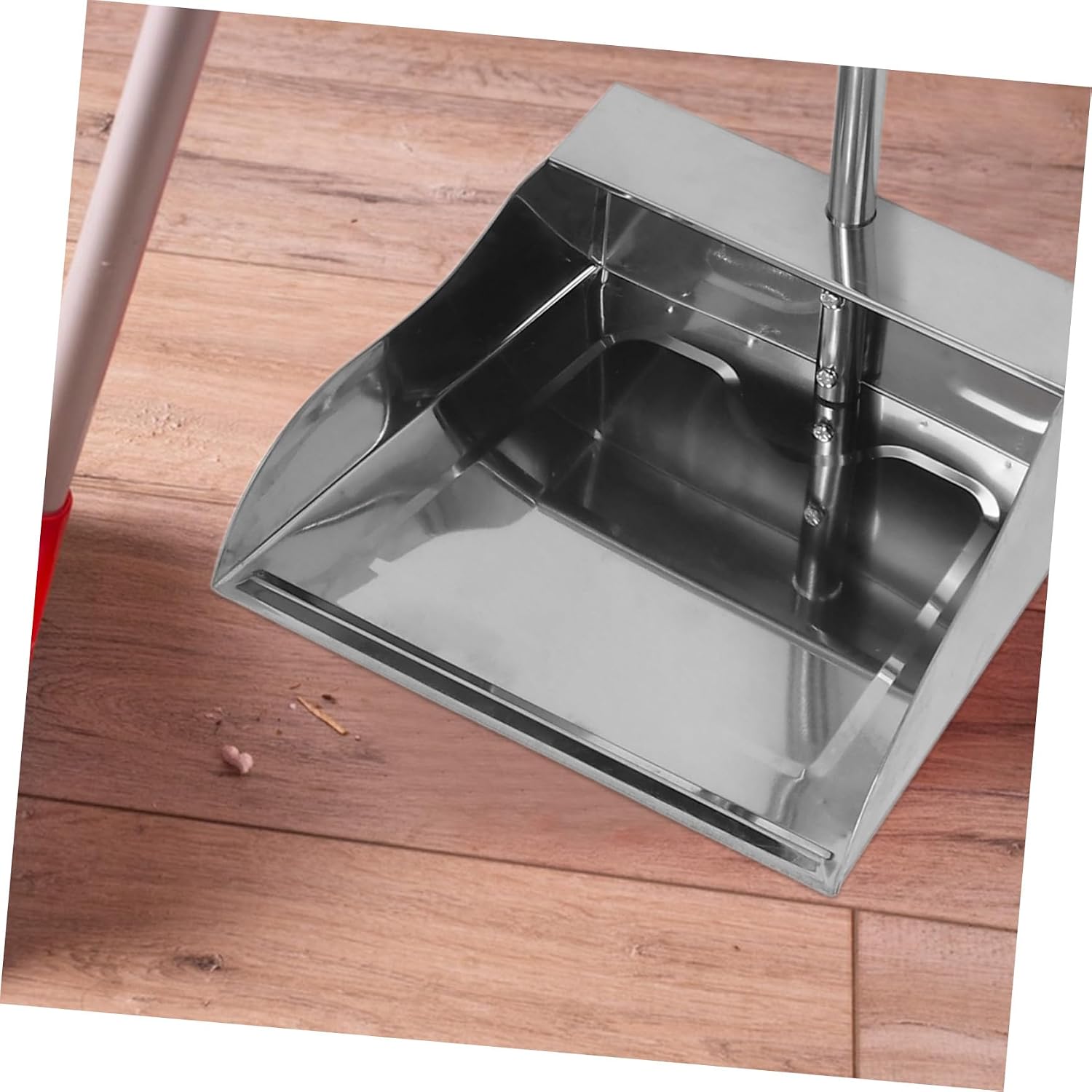 SOLUSTRE Heavy Duty Stainless Steel Garbage Sweeper Dust Pan with Long Handle, Large Thick Indoor Outdoor Standing Dustpan for Home and Commercial Cleaning
