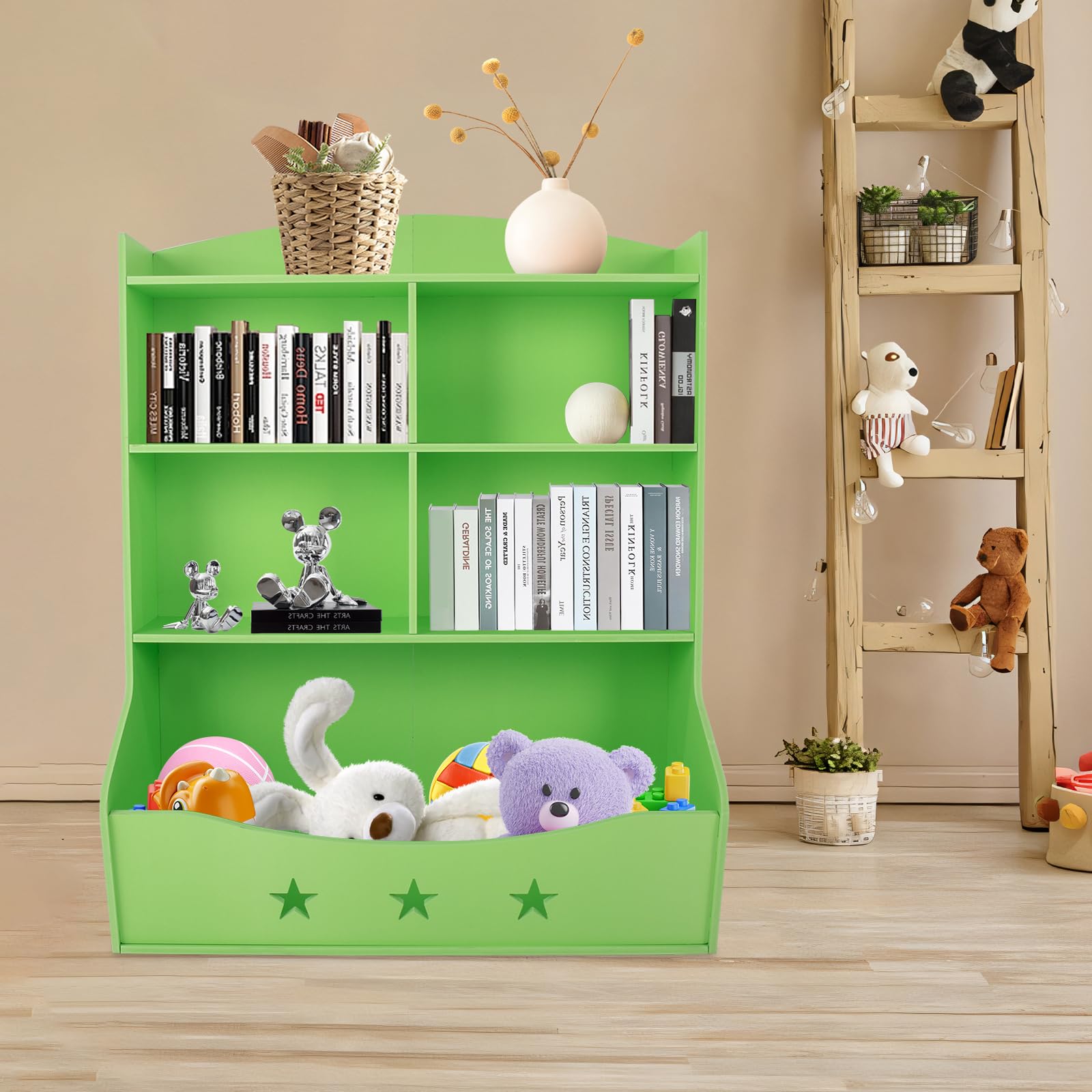 Organizer do przechowywania zabawek dla dzieci, szafka do przechowywania zabawek, do domu, na książki, do pokoju dziecięcego, 3 poziomy, nośność 50 kg, wysokość 93 cm, materiał PCW, zielony