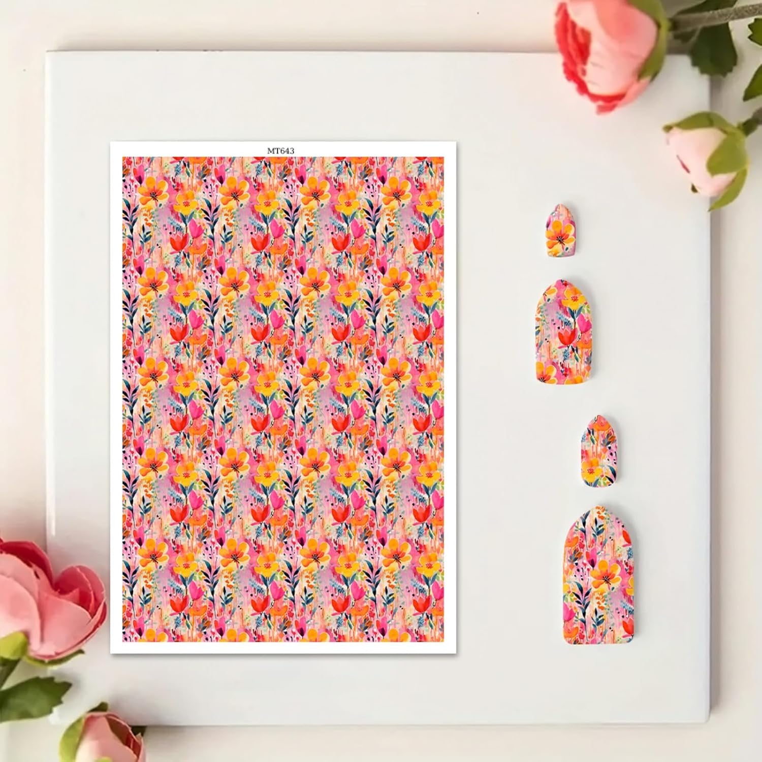 Briartw 10 Sheets Polymer Clay Transfer Paper - Tulip Symphony Pattern - Per Sheet 5.82 x 3.93 inch - Water-Soluble Transfer Sheets Disposable Stickers for DIY Clay Jewelry Earrings Making