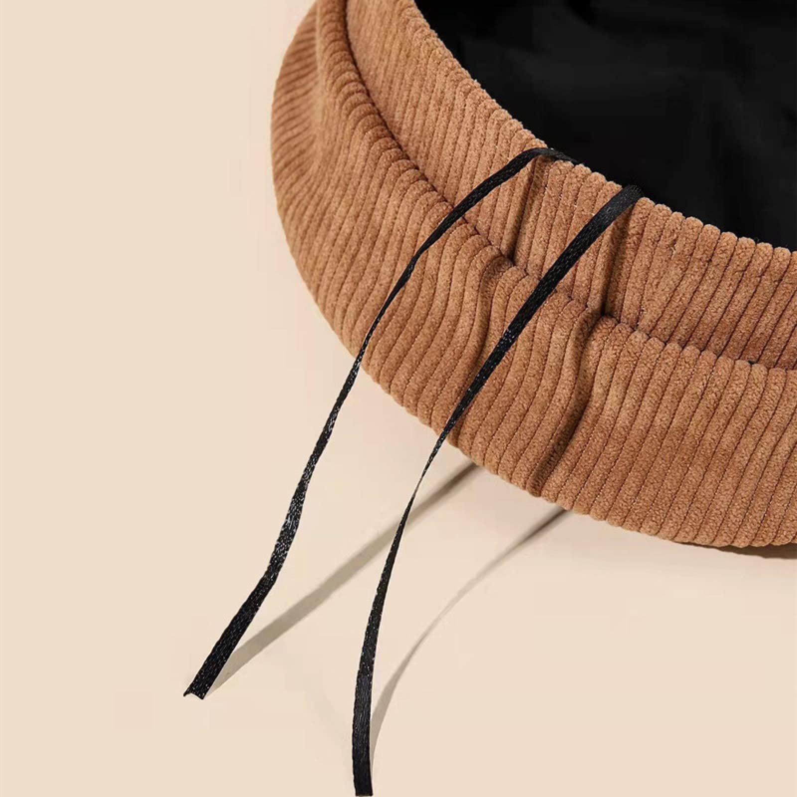 Gorro Beanie de Lana,Beanie Gorro de Invierno diseño,Gorra Plana de Pana con Visera, Boina Retro combinada, Negro, M (56-58cm)