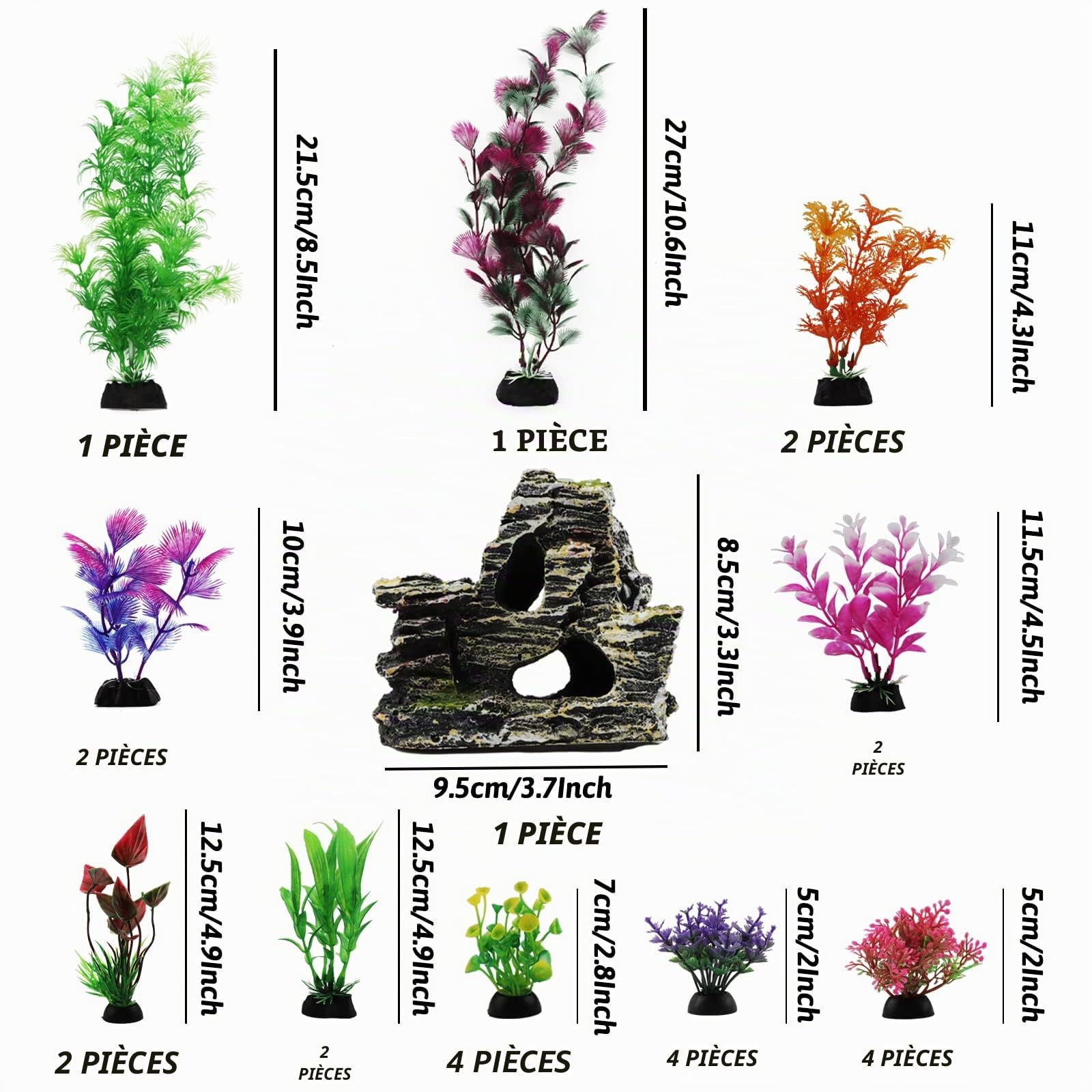QUOZUO 25 Pièces Artificielle Aquarium Decoration Plante et Rocher Polyrésine Grotte Ornement, Cachette Décoration pour Aquarium Poissons