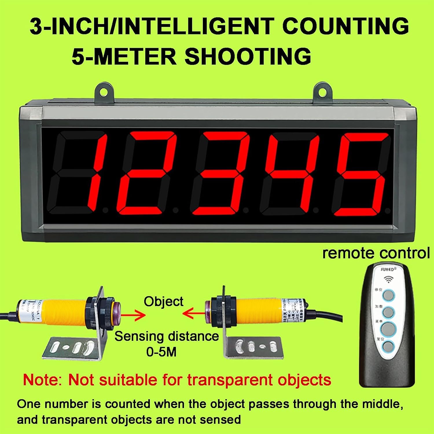 Compteur LED, compteur numérique à 5 chiffres avec écran de 7,6 cm, distance d'induction de 0 à 5 m, télécommande, pour ligne de production, bandes transporteuses