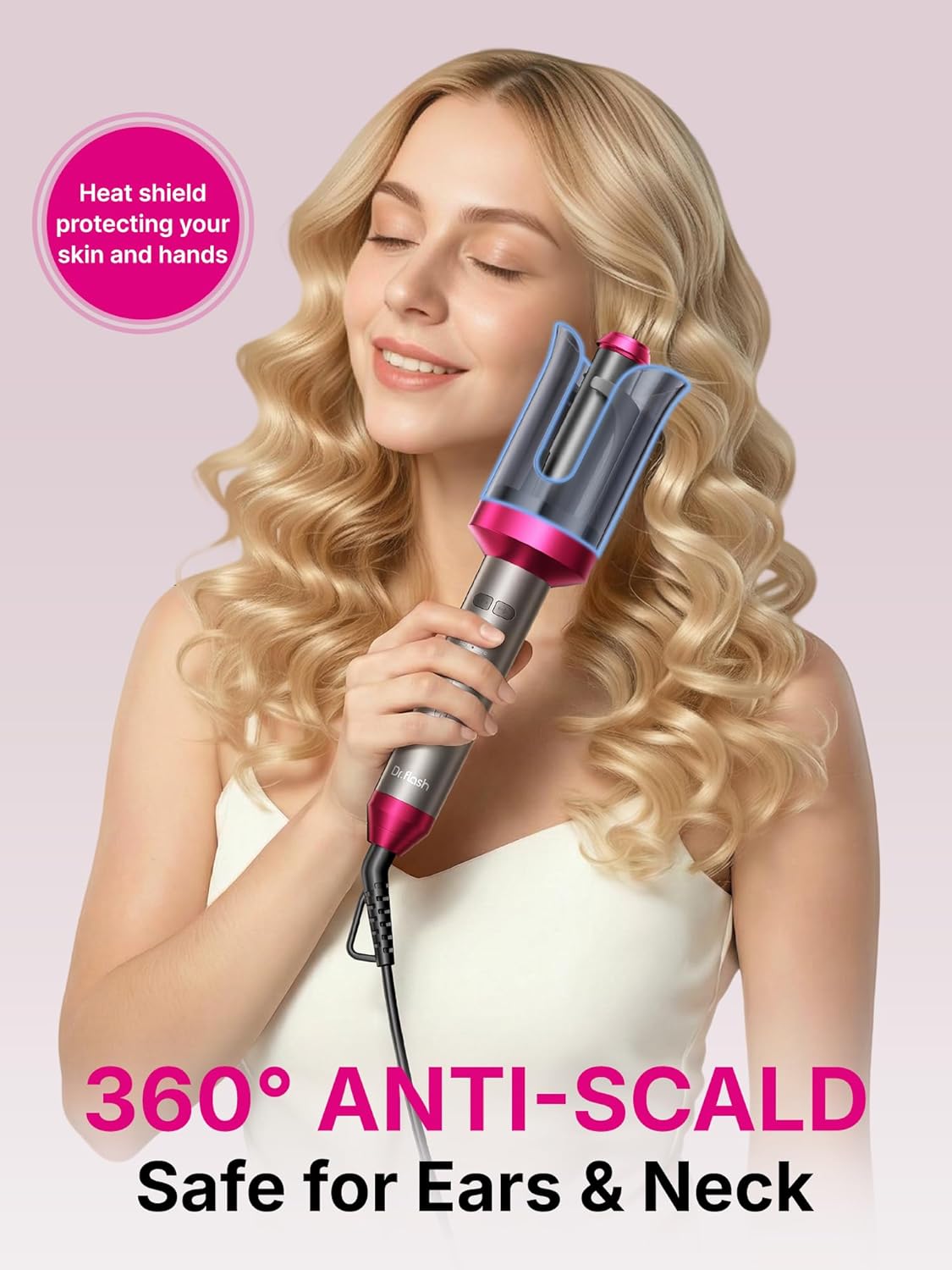 DRFLASH Automatic Curling Iron, 1 Inch Rotating Ceramic Wand, 30s Fast Heat, 4 Temperature Settings, Smart Anti-Tangle & 360° Anti-Scald, Dual Voltage for Travel & Home Use
