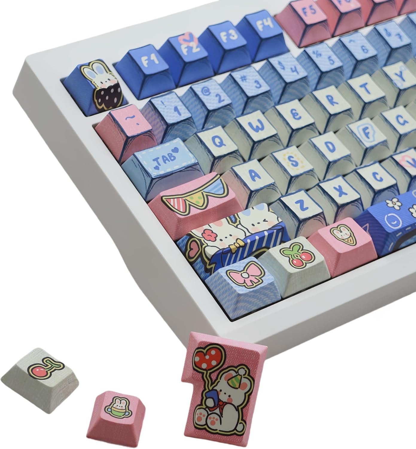 Rabbit Cute Keycaps Cherry Profile Blue Jeans Style Keycap for Mechanical/Magnetic Keyboard,149 Keys 5-Sides Dye-Sub Custom PBT Keycaps (Cherry Profile)