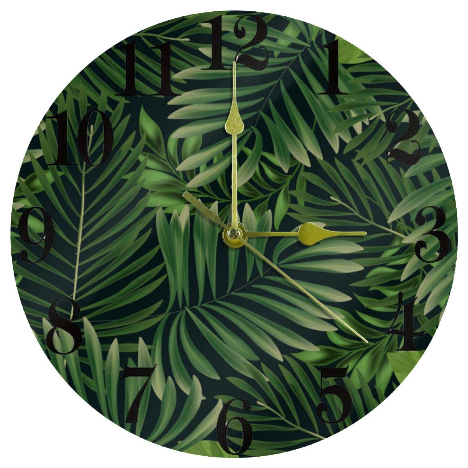 Horloge murale à quartz motif tropical vert foncé silencieuse à pile 25,4 cm