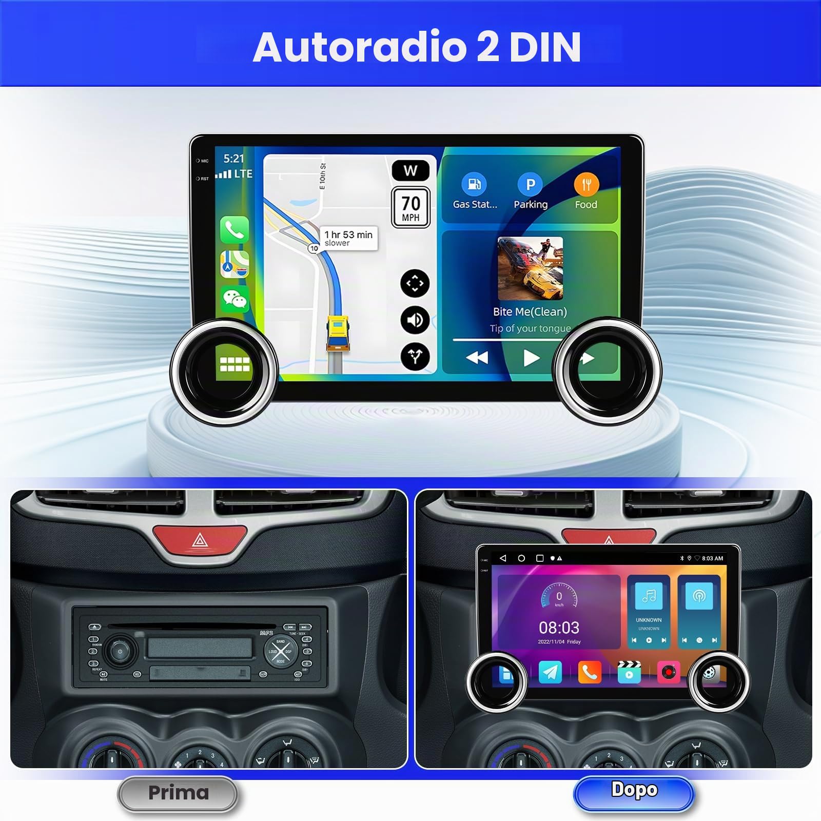 Inefala Android 15 2 Din Autoradio Wireless CarPlay con Schermo Motorizzato 2+64G, 10,1 Pollici Stereo Auto Bluetooth con Android Auto CarPlay Mirror Link FM RDS GPS WiFi Telecamera Posteriore AUX USB