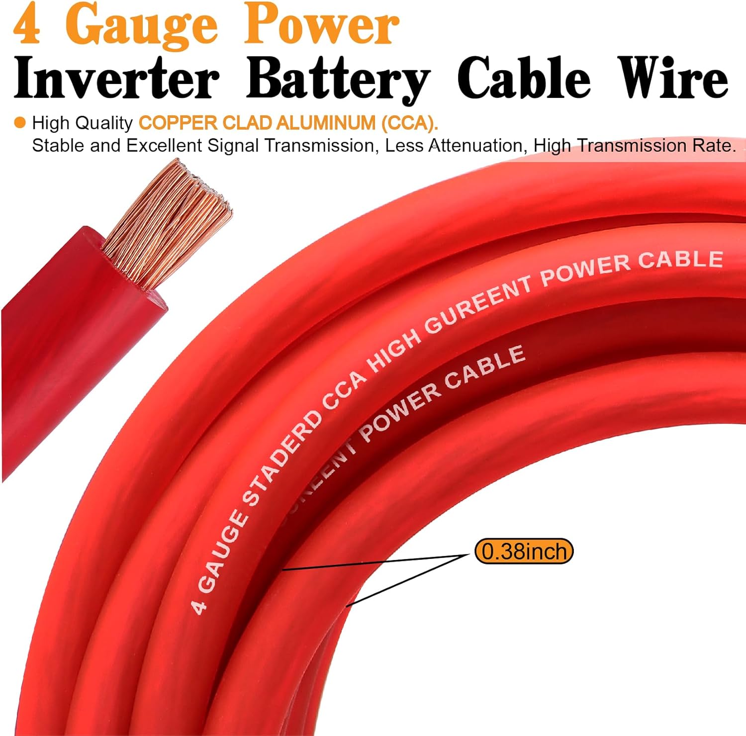 4 Gauge Wire Copper Clad Aluminum CCA 50FT Black/Red with 4ga Lugs,100A ANL Fuse Holder,50FT 1/2 inch Cable Split Sleeving,Self Adhesive Mounts Zip Ties Kit