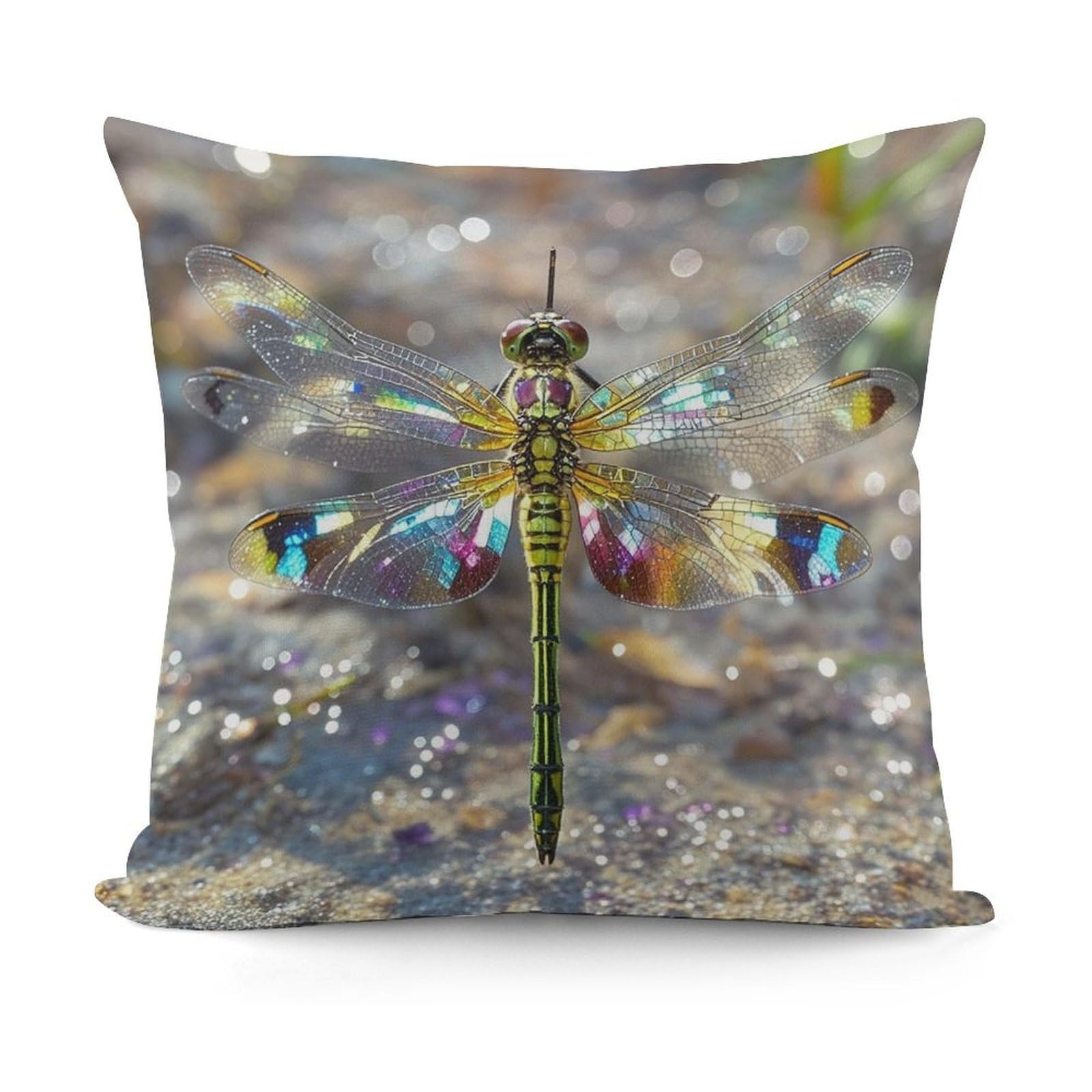 VstaDank Jewel Dragonfly Throw Pillow Covers 18x18 Inch Soft Couch Home Decor Cushion Cover Comfortable Plush Square Cushion Case Farmhouse Decorative Pillowcase for Living Couch