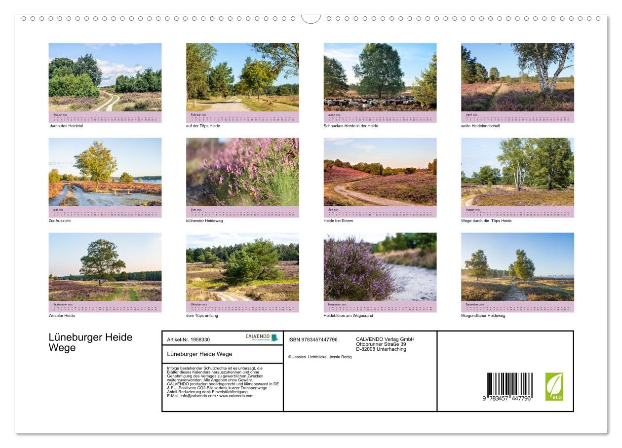 Lüneburger Heide Wege (hochwertiger Premium Wandkalender 2026 DIN A2 quer), Kunstdruck in Hochglanz: Einzigartige Heidelandschaft erleben (CALVENDO Natur)