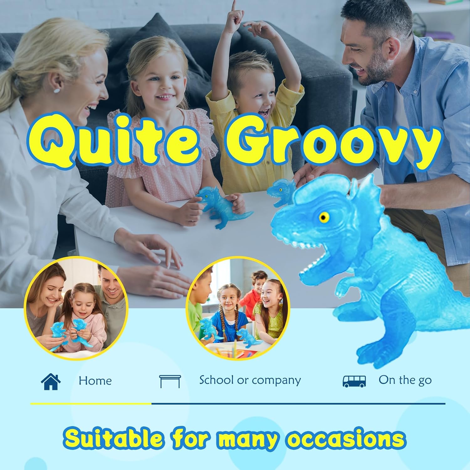 BENSE 3.7" Squishy Sensory Fidget Toy with Dinosaur - Realistic Stress Relief Fidget Toy for Kids & Adults, Anxiety Relief Party Favors & Birthday Gift for Boys Girls (Blue, Ages 3+)