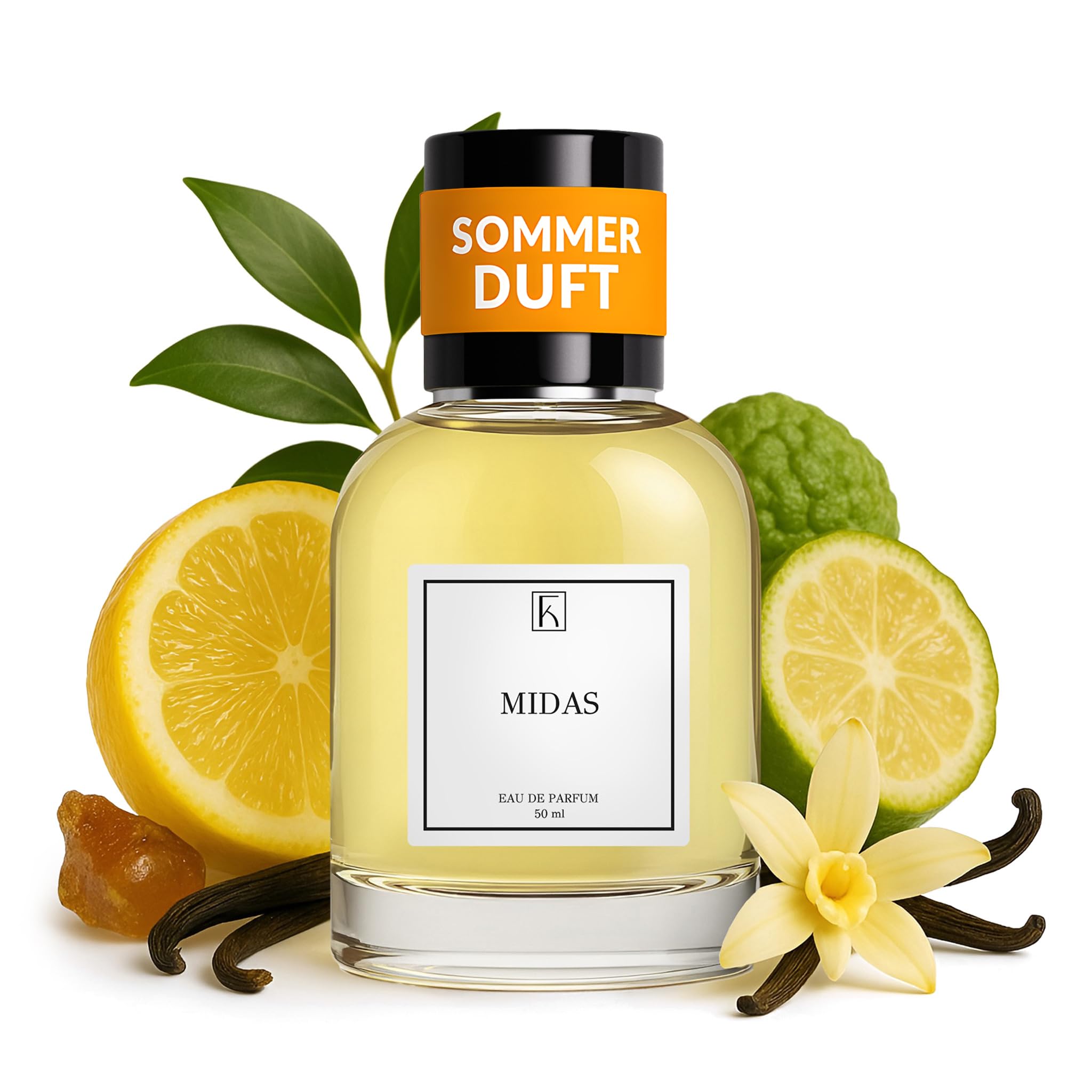 KAZAAR - MIDAS - 50ml - Eau de Parfum für Herren & Damen - Fruchtige Duftnoten von Zitrusfrüchten & warmer Ambra - mit 20% Parfümöl bis zu 8h lang anhaltender Duft - aus Schweizer Manufaktur