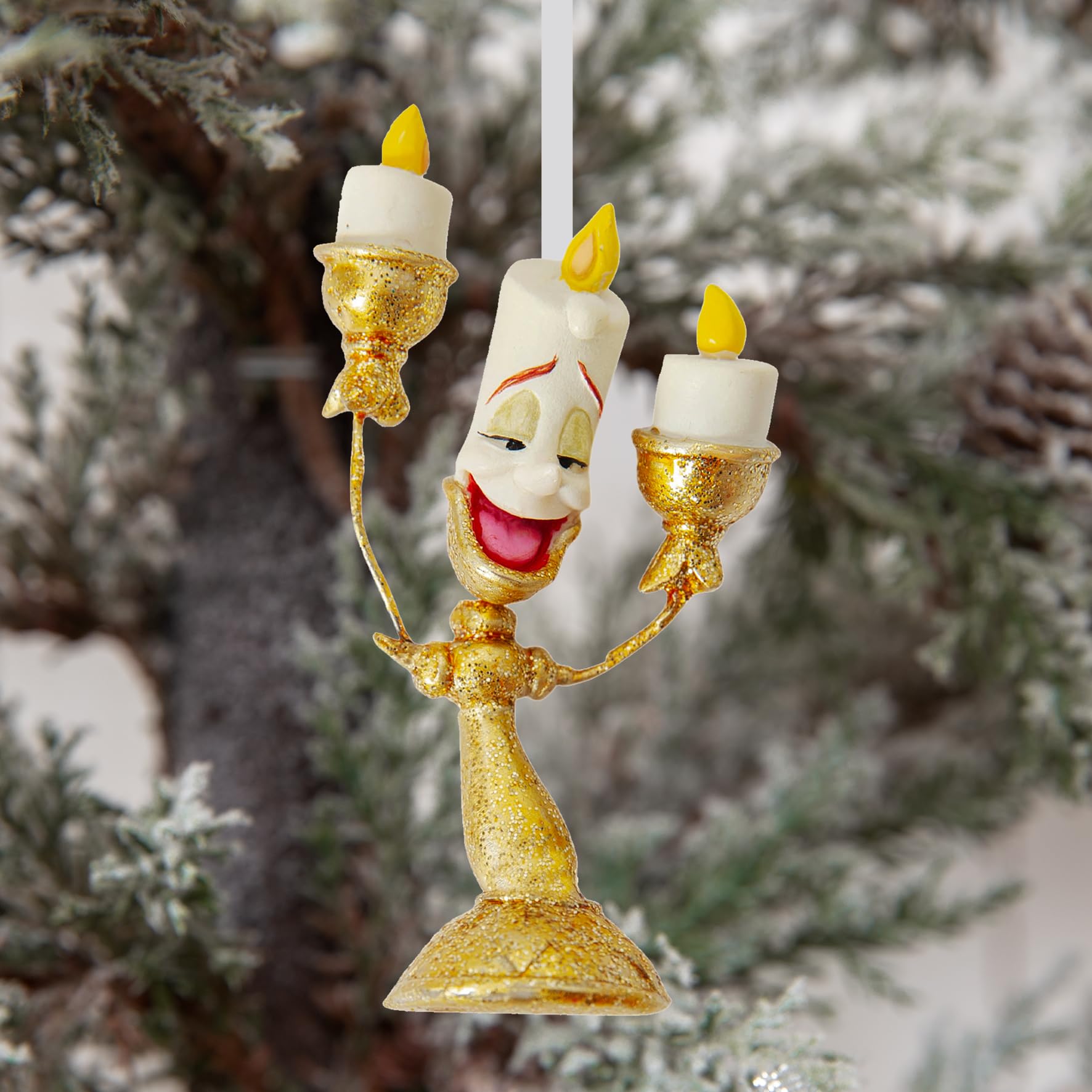 Disney - Set di 4 decorazioni appese in resina de La Bella e la Bestia - Cogsworth, Chip, Lumière e Mrs Potts - Ornamenti glitterati per albero di Natale - Articoli per la casa e regali con licenza.
