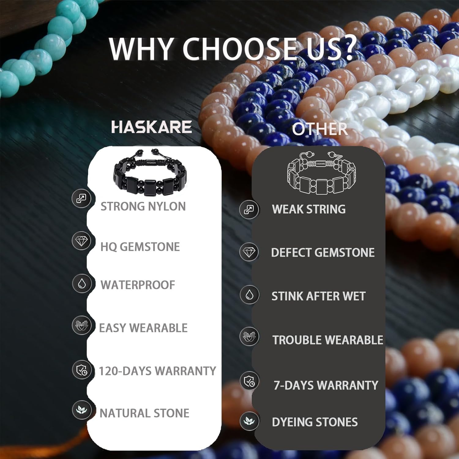 HASKARE Natural Stone Protection Bracelet for Men - Handmade Jewelry Men Bracelet Beaded Unique Cut, Tiger Eye Obsidian Howlite Bracelets Gifts for Him Christmas Father Day Birthday - Image 5