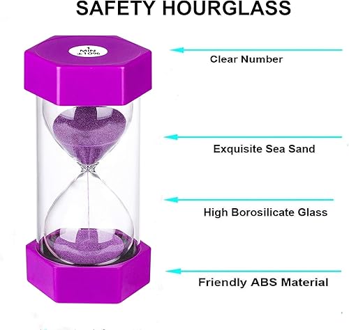 Miniatura 4 de SuLiao Reloj de arena colorido de 3 minutos, reloj de arena morado, temporizador de reloj de arena de plástico para niños, juegos, aula, cocina,