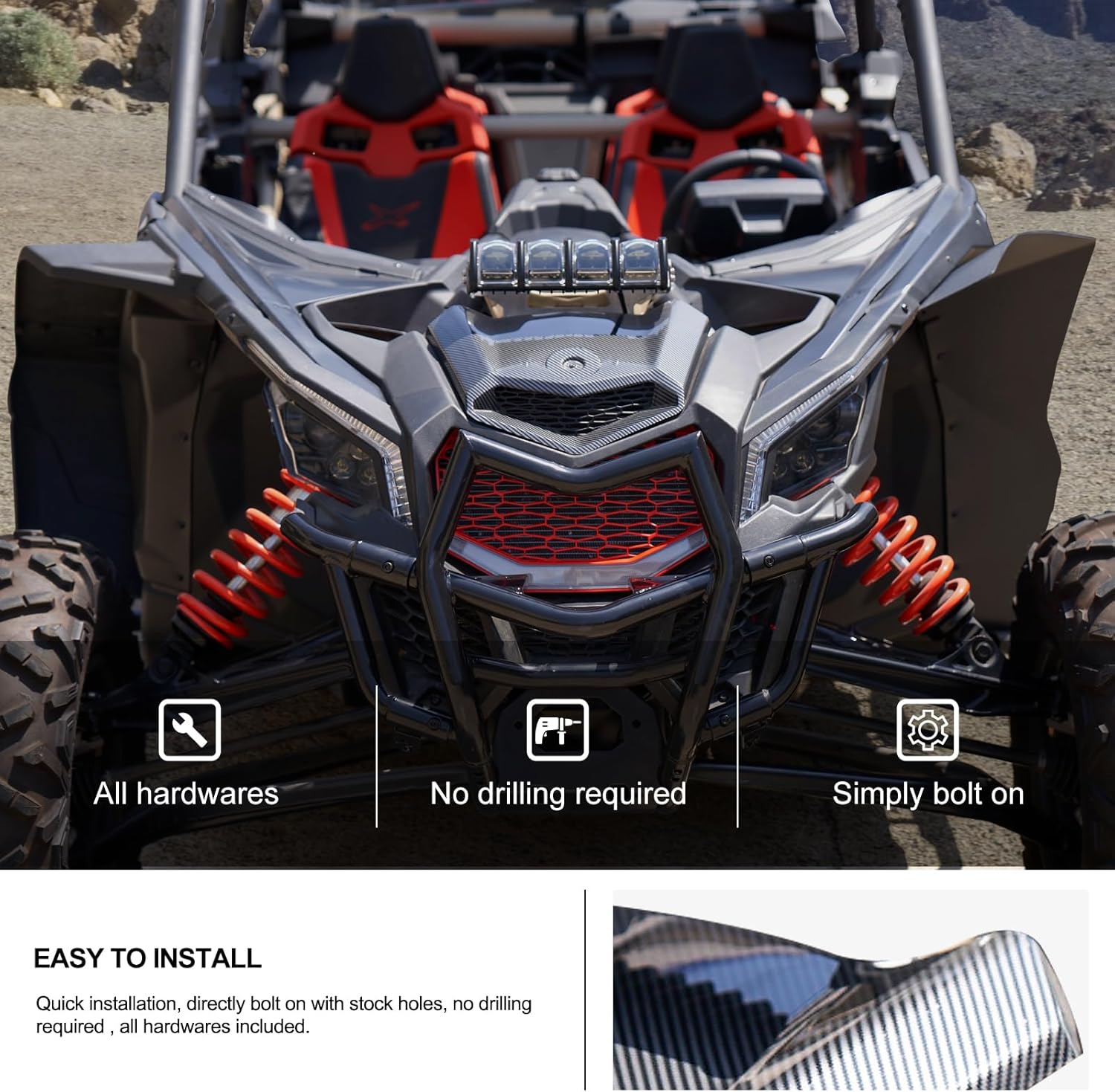 KIWI MASTER Turbo Hood Scoop for 2017-2026 Can-Am Maverick X3 Accessories Replace OEM # 705014313, Carbon Fiber Pattern