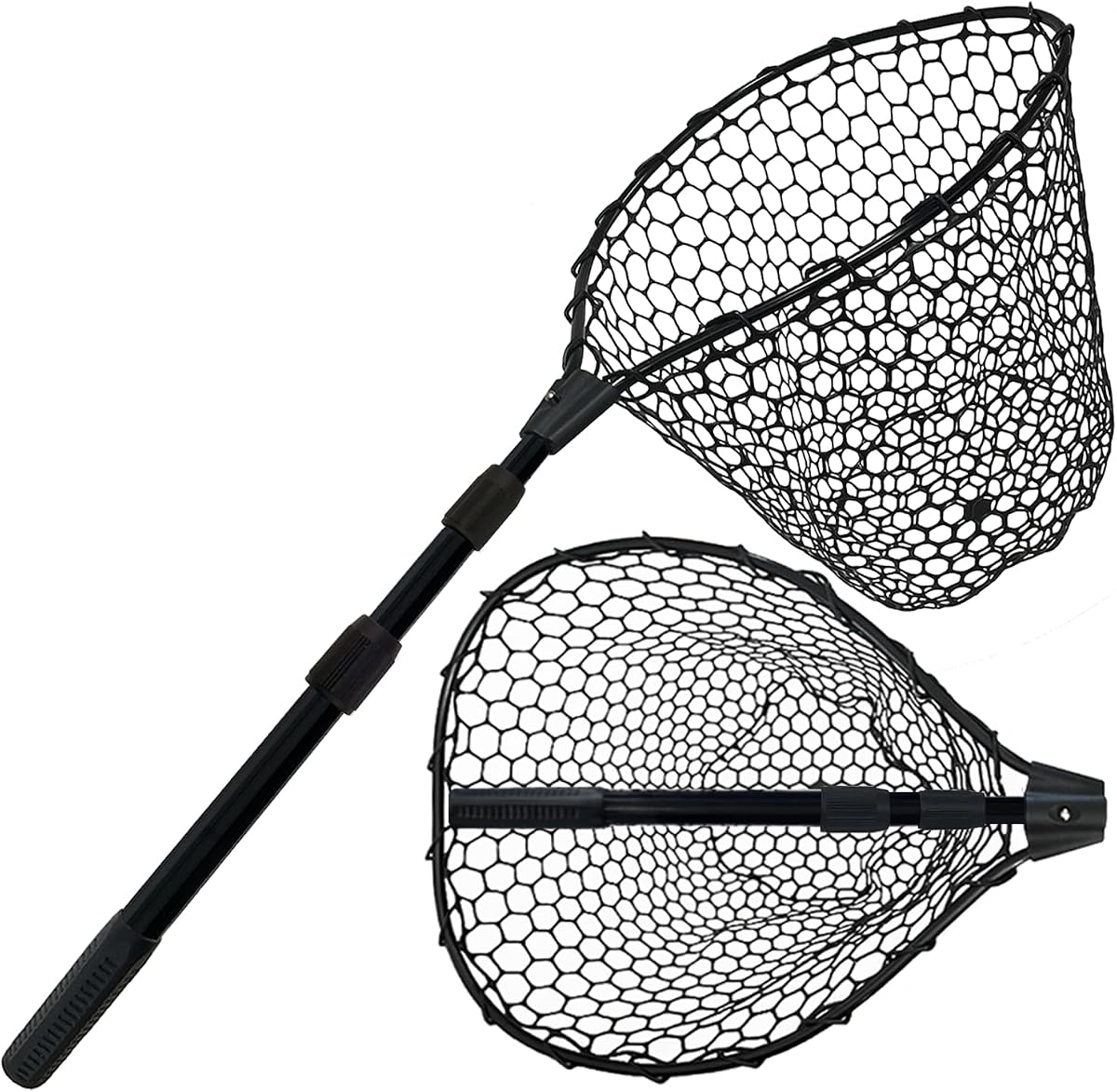 Telescoping Rubber Fishing Net with Handle 64"/46“ Long Silicone Large Fish Landing Net Kayak/Fishpond/Saltwater Extendable Fishing Gear Accessories