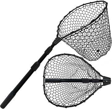Telescoping Rubber Fishing Net with Handle 64"/46 Long Silicone Large Fish Landing Net Kayak/Fishpond/Saltwater Extendable Fishing Gear Accessories
