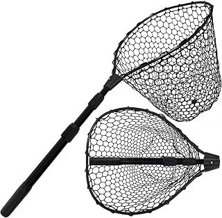 Telescoping Rubber Fishing Net with Handle 64"/46“ Long Silicone Large Fish Landing Net Kayak/Fishpond/Saltwater Extendable Fishing Gear Accessories