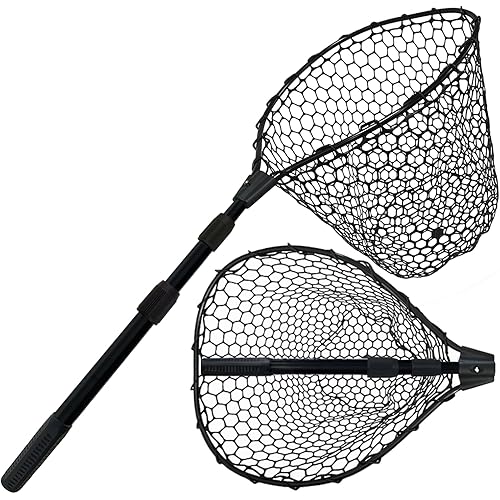 Telescoping Rubber Fishing Net with Handle 64"/46“ Long Silicone Large Fish Landing Net Kayak/Fishpond/Saltwater Extendable Fishing Gear Accessories