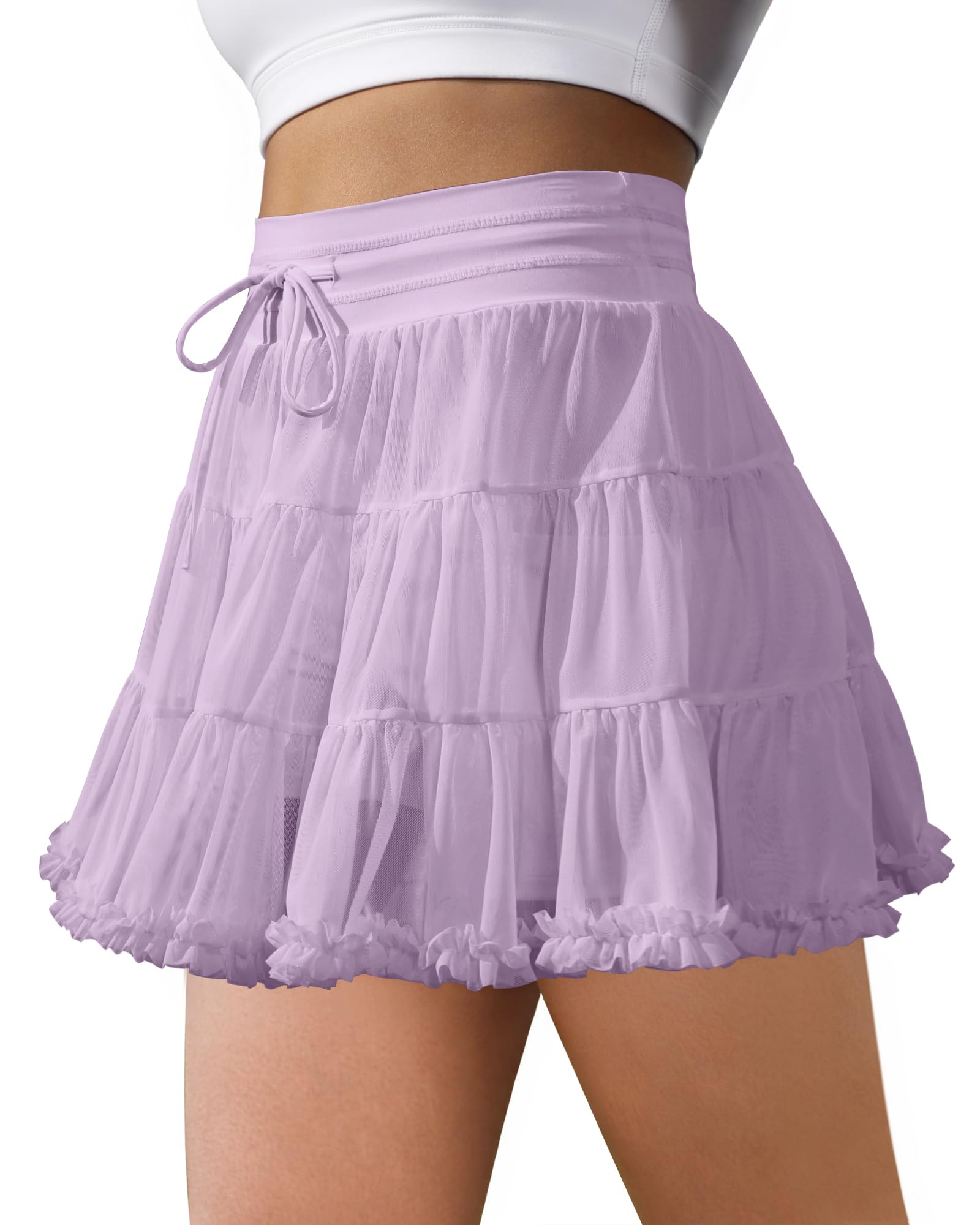 COPYLEAF Women's Tennis Skirt with Shorts High Waisted Golf Athletic Skirts with 2 Pockets Pleated Tulle Skort Ruffle