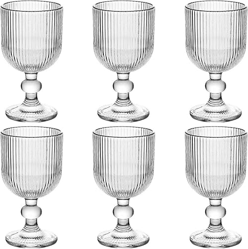 Juego de 6 copas de vino transparentes vintage para beber vasos de vino en relieve, 13 onzas para boda, fiesta, bar, Navidad