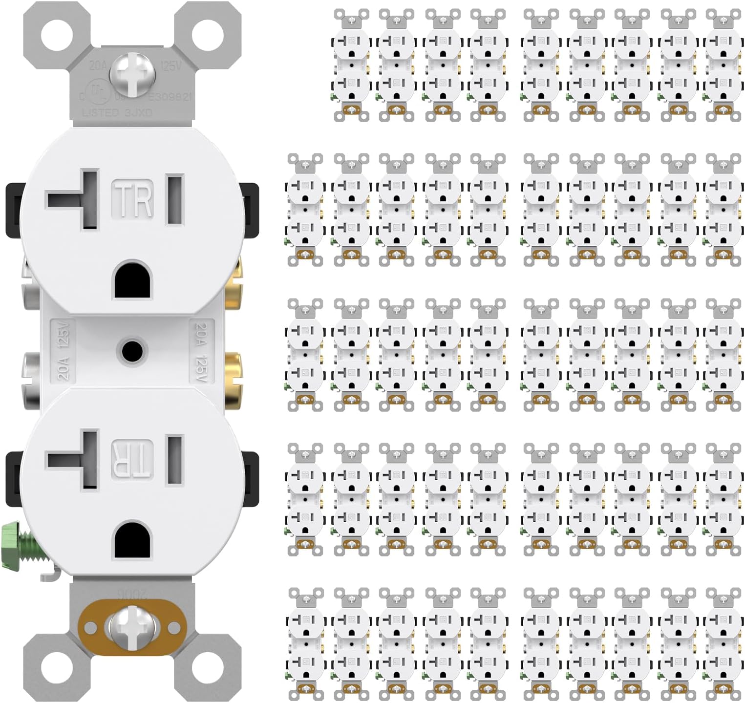 AIDA 20 amp Outlet Duplex Electrical Receptacle Outlets,Tamper Resistant,Heavy-Duty Receptacle Wall Outlet,Residential,TR,3-Wire, Self-Grounding Clip, NEMA 5-20R,UL Listed 50 Pack, White
