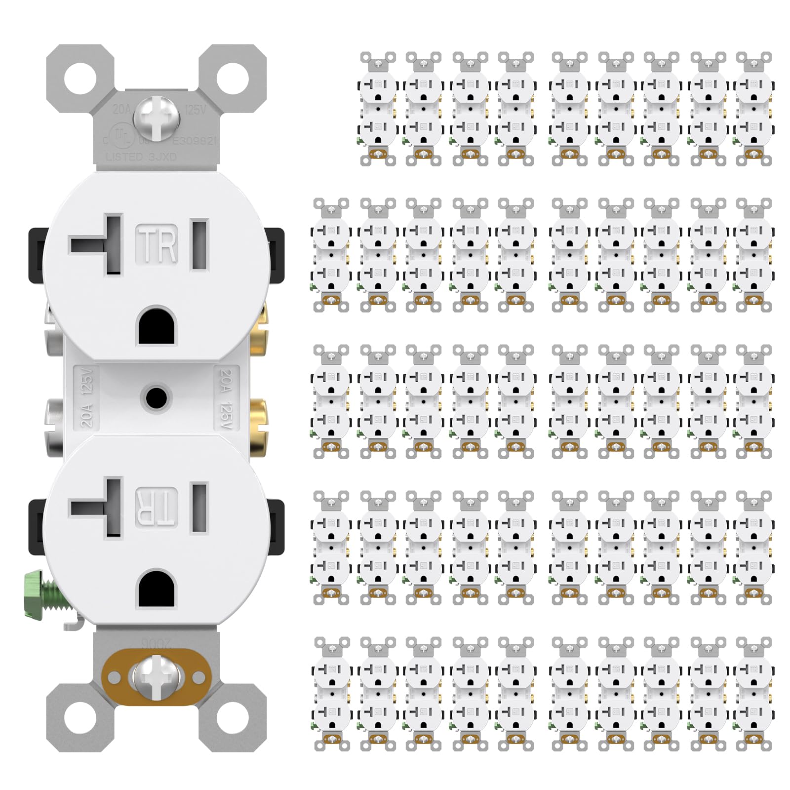 AIDA 20 amp Outlet Duplex Electrical Receptacle Outlets,Tamper Resistant,Heavy-Duty Receptacle Wall Outlet,Residential,TR,3-Wire, Self-Grounding Clip, NEMA 5-20R,UL Listed 50 Pack, White