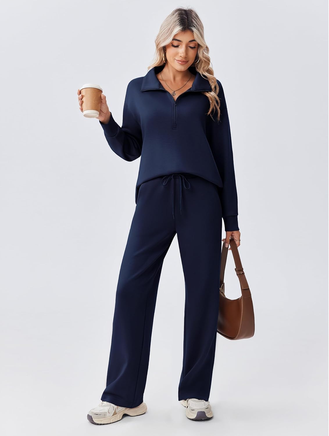 PINSPARK 2 Piece Sets for Women 1/2 Zip Sweatsuit Loose Fit Sweatshirt Straight Leg Pants 2025 Matching Outfit Fall Tracksuit - Image 6