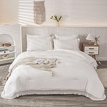 White King Comforter Set Boho Bedding Comforter Shabby Chic Tassel Macrame Bohemian Decor Super Soft Fluffy White Bed Comforter Farmhouse Bedding Set